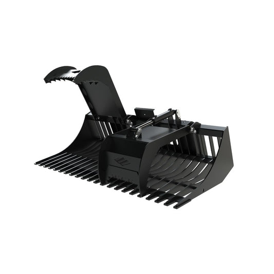 Top Dog Attachments 72 inch utility grapple, front three quarter view with the grapple open