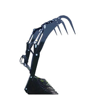 Top Dog Attachments bale grapple, side view with the extended grapple tines open