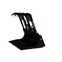 Top Dog Attachments standard brush grapple bucket, side view with the grapple open