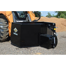 Top Dog Attachments concrete bucket on a skid steer, side view of the discharge chute