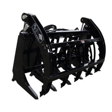 Top Dog Attachments Granite grapple, front three quarter view of the teeth and dual cylinders