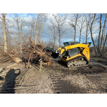 Top Dog Attachments heavy duty brush grapple on a compact track loader clearing roots and brush