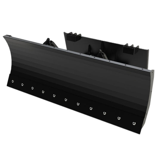 Top Dog Attachments hydraulic skid steer snow blade, three quarter view of the curved moldboard
