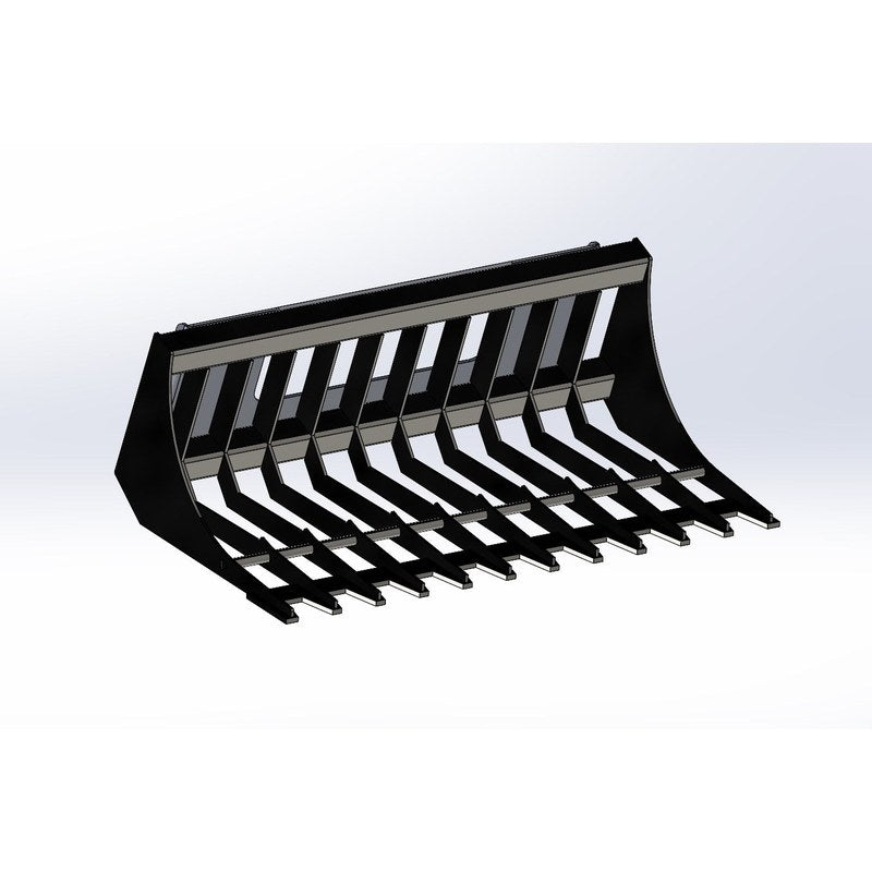 Top Dog Attachments light duty rock bucket for sub compact tractors, front three quarter view