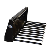 Top Dog Attachments manure fork, three quarter view of the replaceable tines and back frame