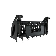 Top Dog Attachments single arm rake grapple, rear view of the quick attach plate and cylinder