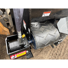 Top Dog Attachments side flow bucket, close view of a belt motor and the chevron belt