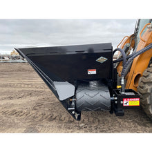Top Dog Attachments heavy material side flow bucket, side view of the chevron belt and discharge opening