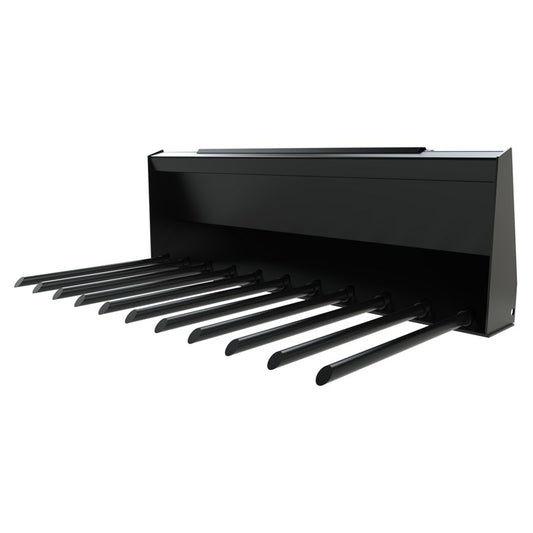 Top Dog Attachments skid steer manure fork, front three quarter view of the round tines