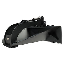 Top Dog Attachments skid steer stump bucket with grapple, front three quarter view