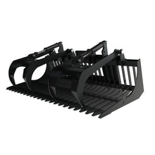 Top Dog Attachments standard brush grapple, front three quarter view of the tines and side plate cutouts