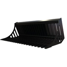 Top Dog Attachments 42 inch rock bucket for Toro Dingo style mini skid steers, front three quarter view