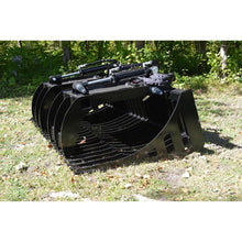 Top Dog Attachments 72 inch utility grapple on the grass, front three quarter view