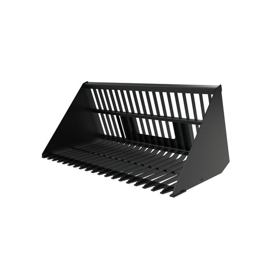 Top Dog Attachments XL skid steer firewood bucket, front three quarter view